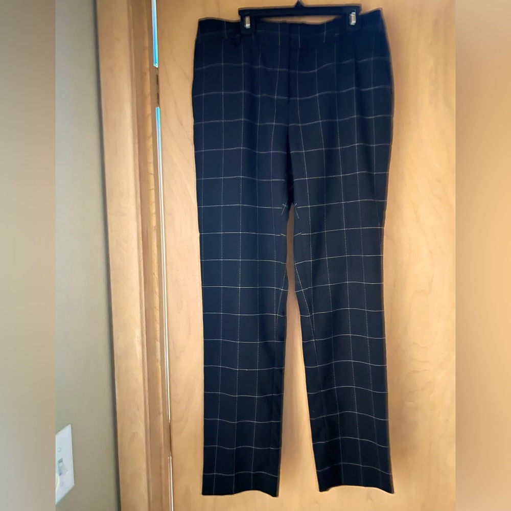 Sz 4 business office flat front wool windowpane print fabric pants.